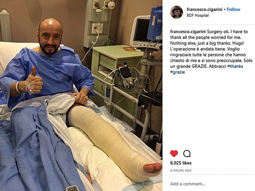 Cigarini recovering in hospital after surgery
