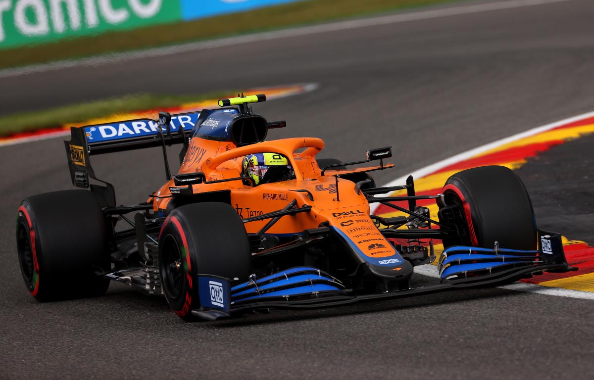 Lando Norris in his McLaren in practice at Spa. August 2021.