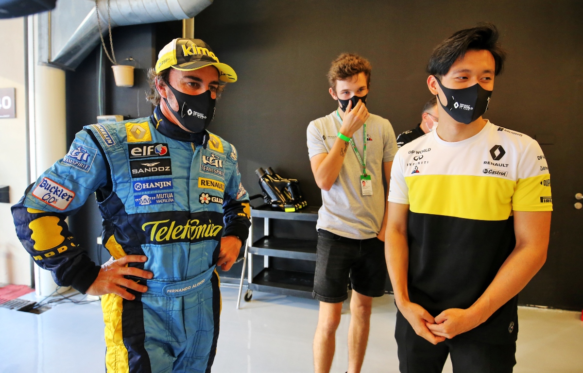 Fernando Alonso and Guanyu Zhou. Abu Dhabi December 2020