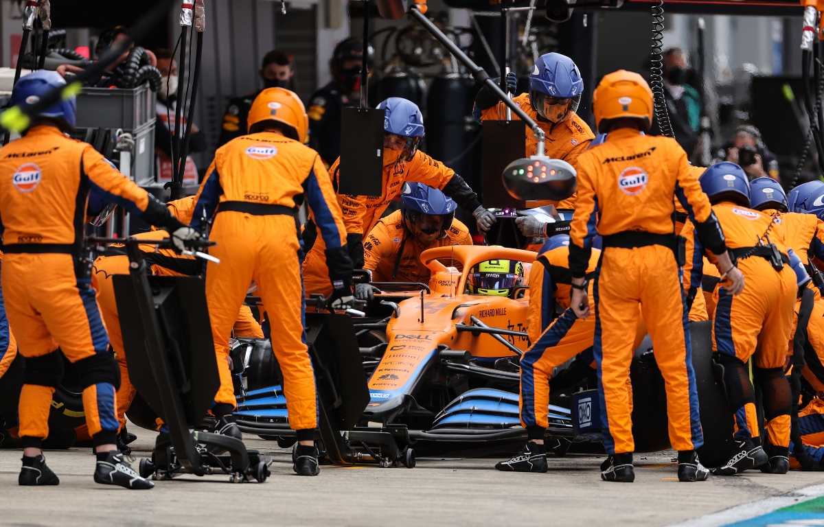 Lando Norris pitting at Sochi. Russia September 2021