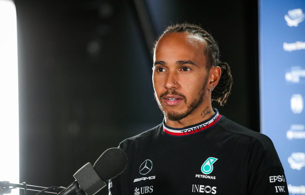 Lewis Hamilton being interviewed at the Mexican GP. Mexico City November 2021.