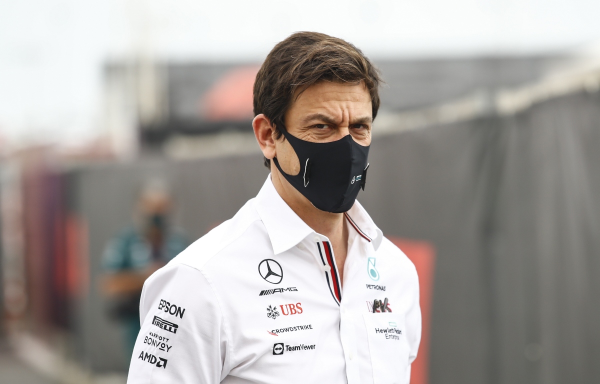 Mercedes team principal Toto Wolff frowning with a mask on. Qatar November 2021