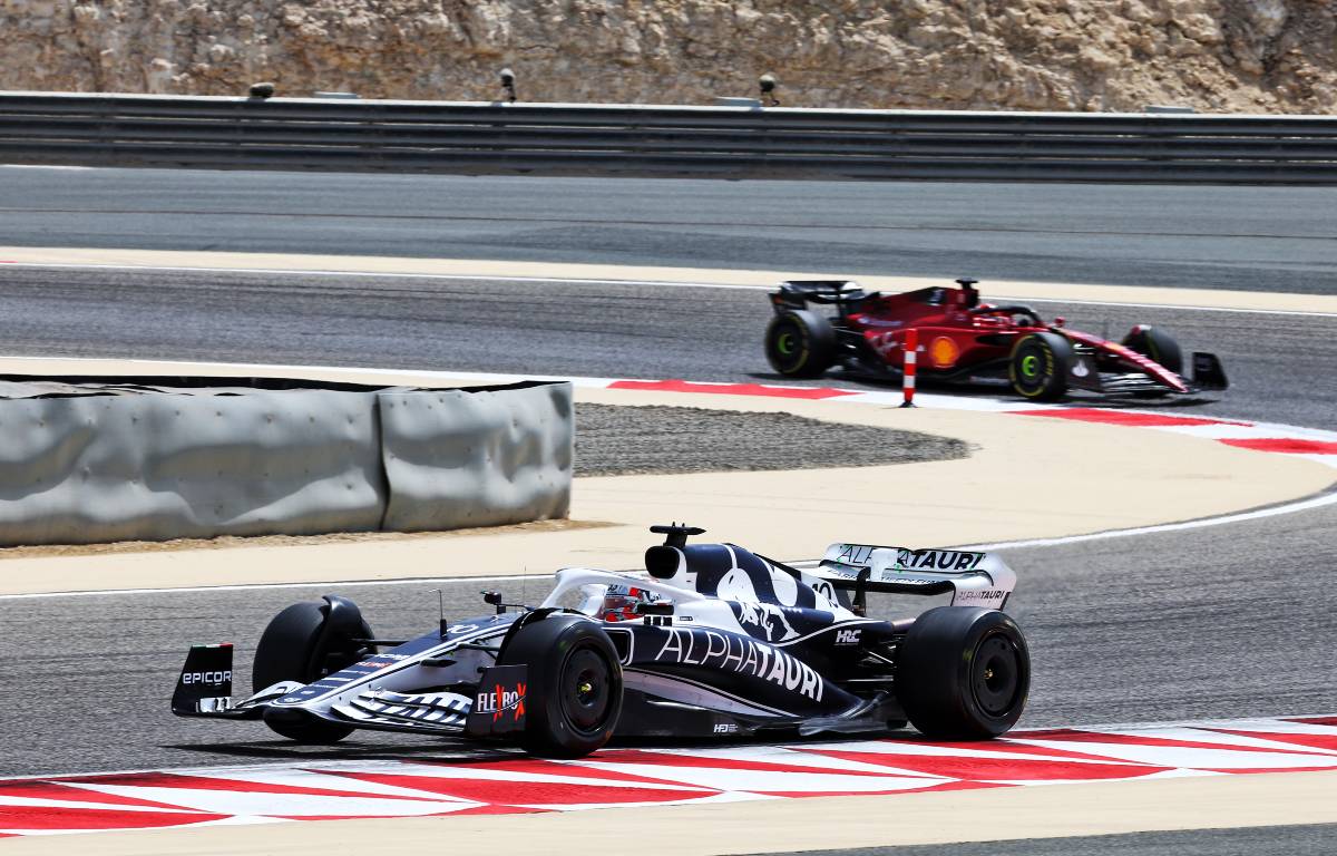 Pierre Gasly ahead of the Ferrari during official pre-season testing. Bahrain March 2022.