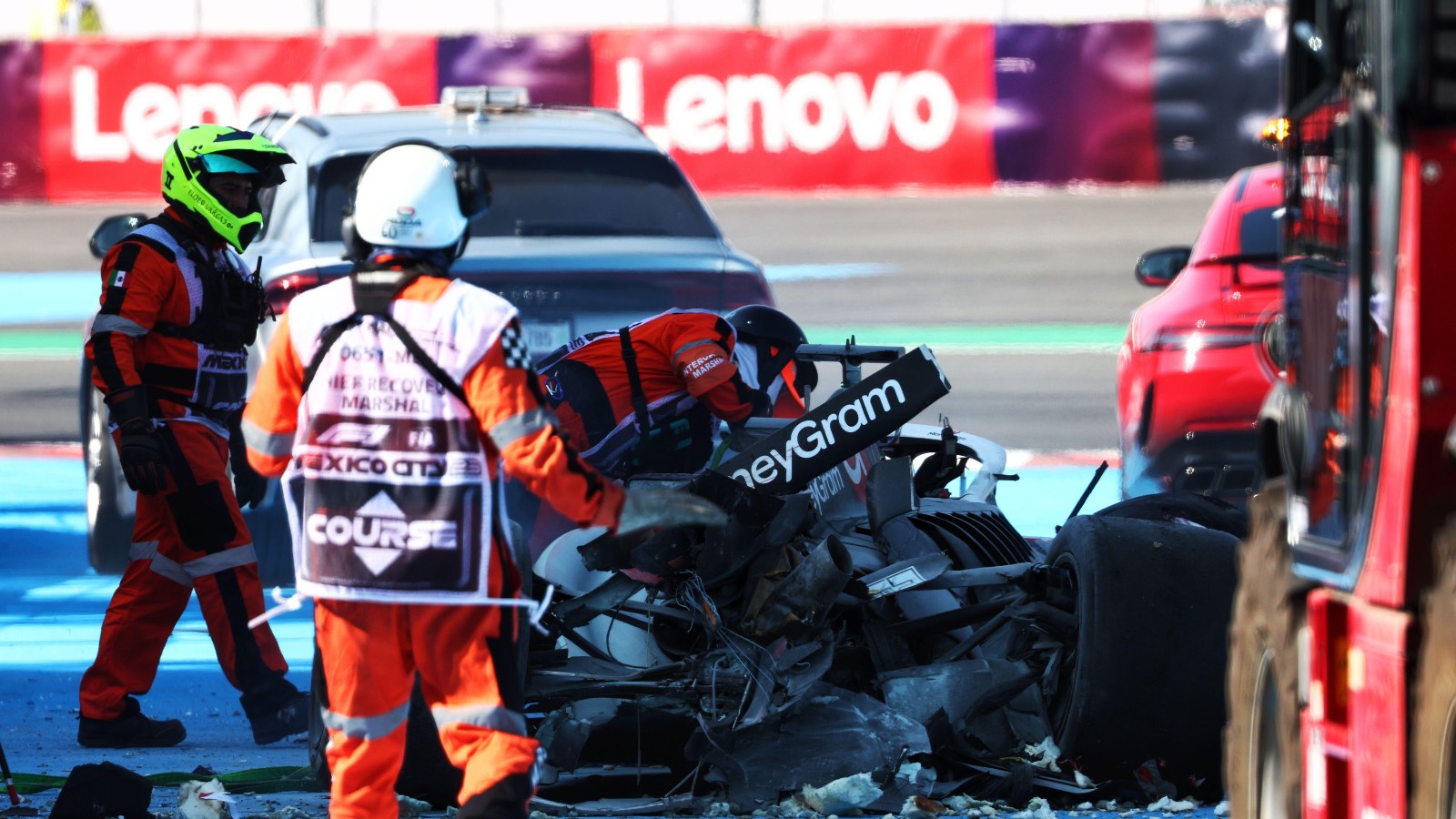 Kevin Magnussen's wrecked car at the Mexican Grand Prix