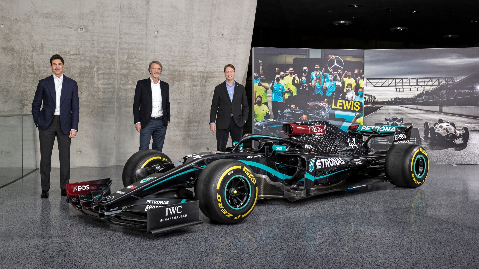 Toto Wolff, Sir Jim Ratcliffe and Ola Källenius