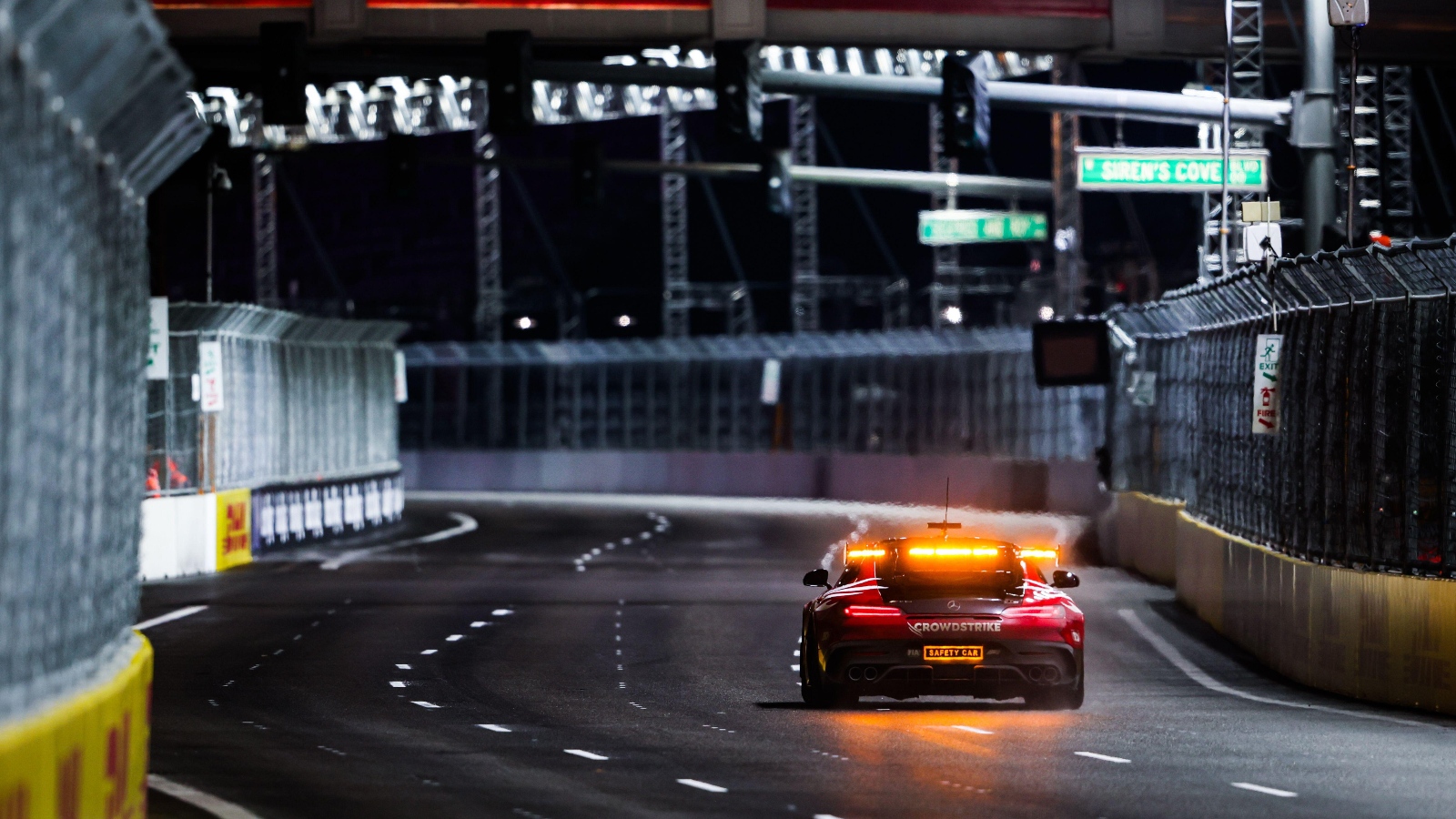 The safety car goes round the Las Vegas GP circuit.