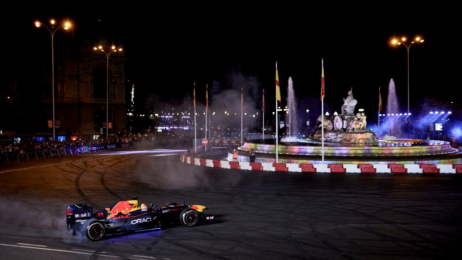 Sergio Perez during a showrun in Madrid