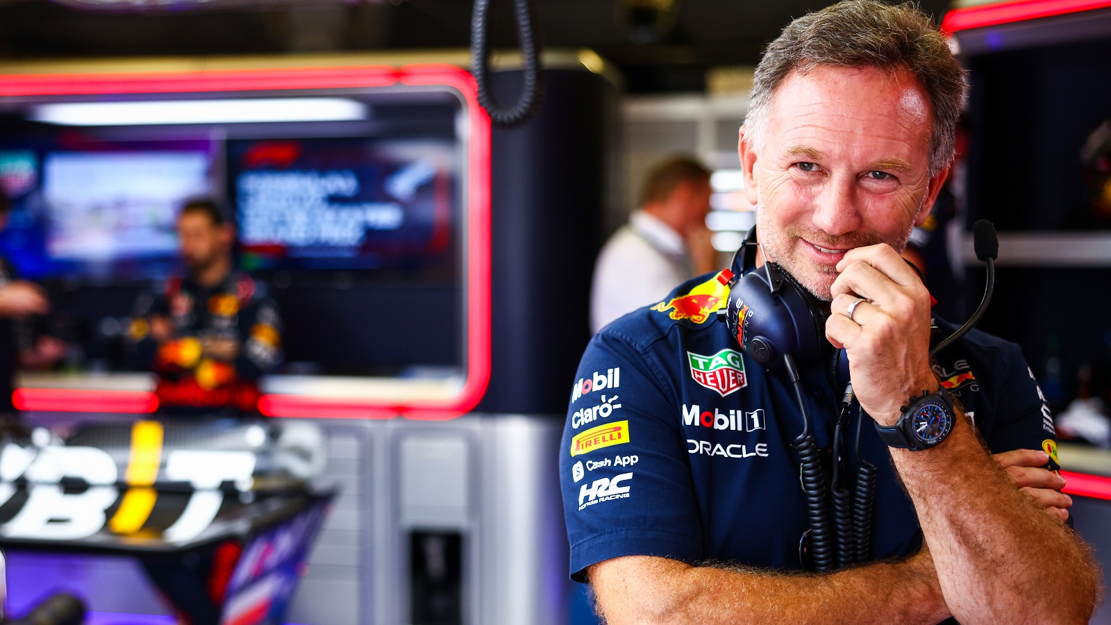 Christian Horner in the Red Bull garage.
