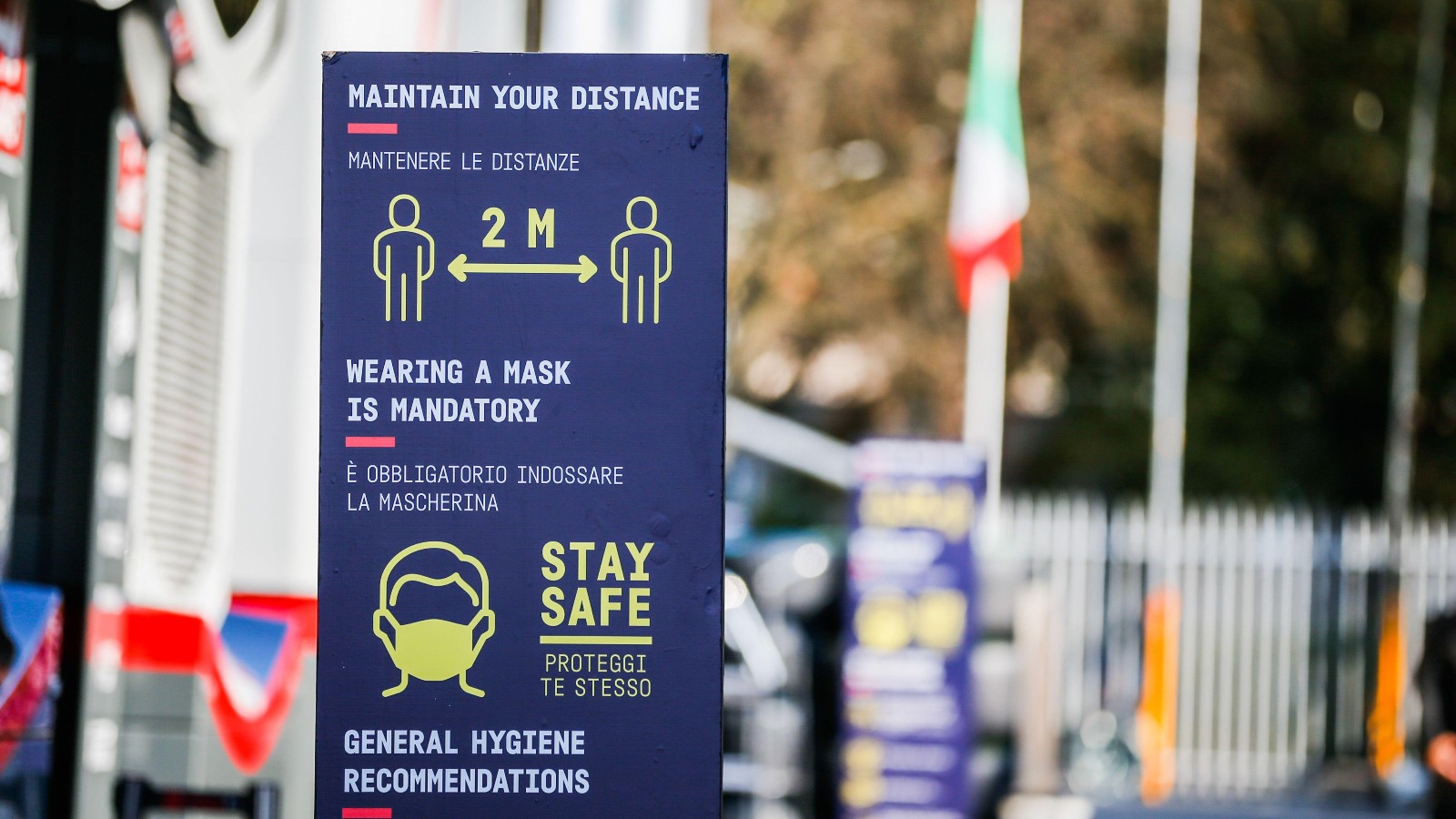 A COVID sign in the F1 paddock.