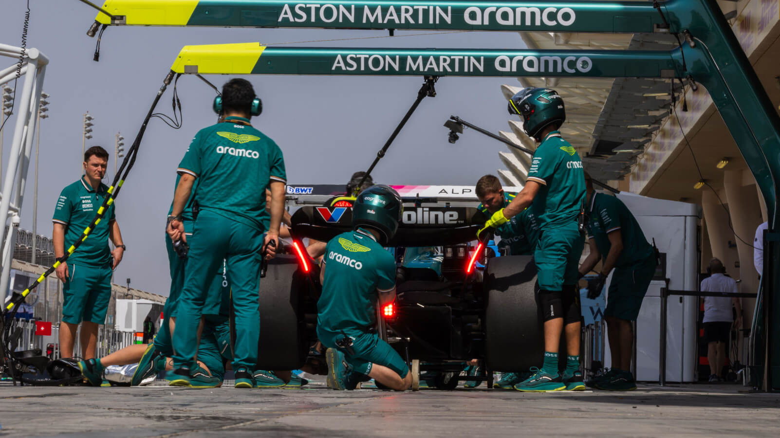 Aston Martin in the pits in testing