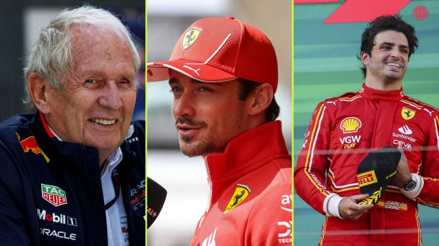Helmut Marko, Red Bull, Charles Leclerc and Carlos Sainz, Ferrari, pictured 2024.