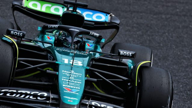 Lance Stroll up close in the Aston Martin