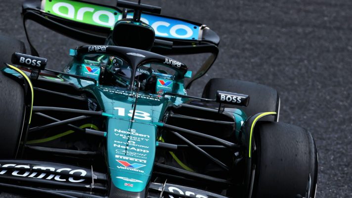 Lance Stroll up close in the Aston Martin