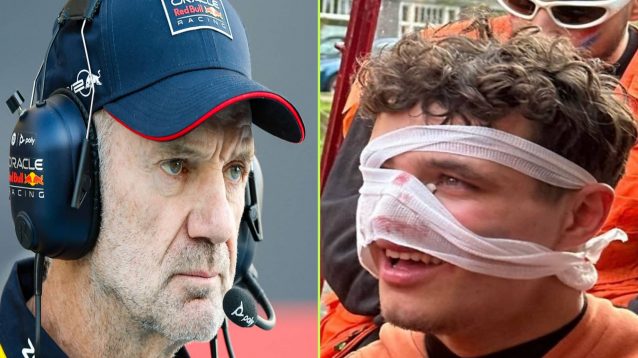 A two-way split of Adrian Newey and Lando Norris
