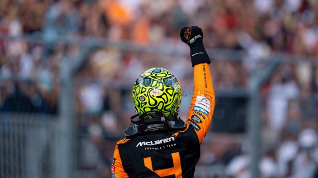 Lando Norris fist raised in celebration