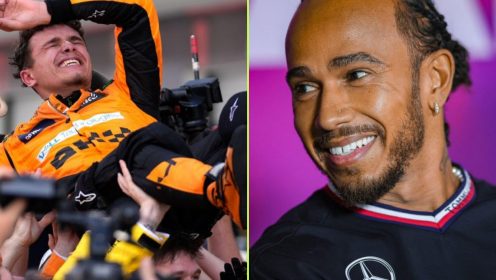 F1 paddock cameras capture Lewis Hamilton moment with Lando Norris