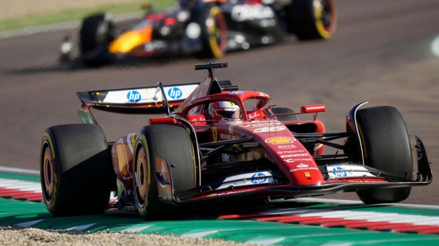 Ferrari driver Charles Leclerc ahead of Sergio Perez.