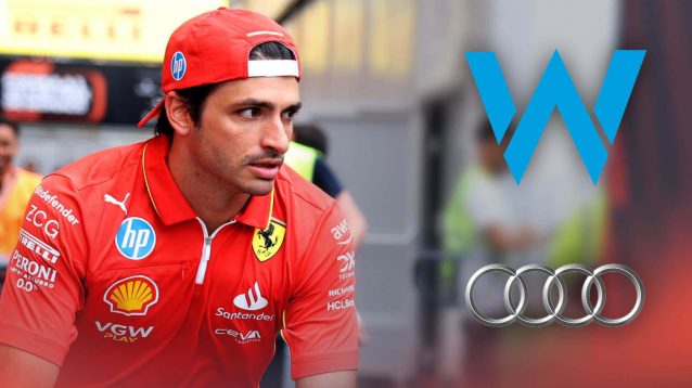 Carlos Sainz with the Williams and Audi badges
