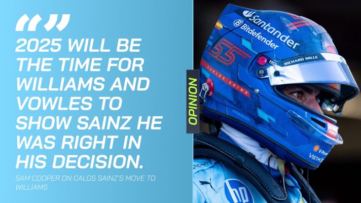 Carlos Sainz with his blue helmet on.