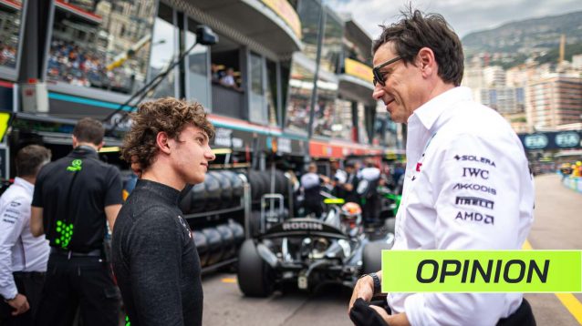 Kimi Antonelli and Toto Wolff, Mercedes, 2024 Monaco Grand Prix.