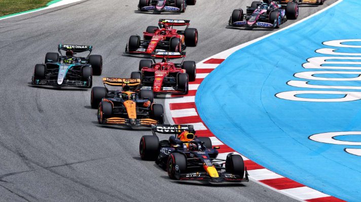 Max Verstappen, Red Bull, and Lando Norris, McLaren, at the 2024 Spanish Grand Prix.