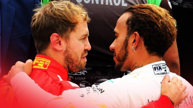 Sebastian Vettel and Lewis Hamilton embrace at the 2018 Mexico Grand Prix