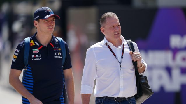 Max Verstappen arrives with his dad Jos to the circuit.