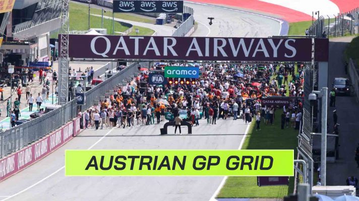 The F1 starting grid in place for the Austrian Grand Prix.