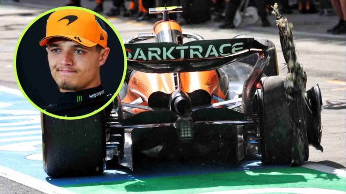 Lando Norris with a puncture at the Austrian Grand Prix.