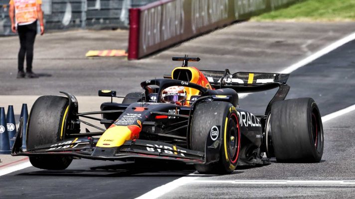 Max Verstappen returns to the pits with damage after making contact with Lando Norris at the 2024 Austrian Grand Prix