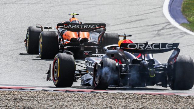 Max Verstappen's Red Bull punctures in his battle with Lando Norris
