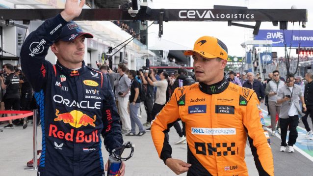 Max Verstappen, Red Bull, and Lando Norris, McLaren, at the 2024 Canadian Grand Prix.