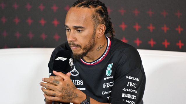 Lewis Hamilton is pensive in the post-race press conference