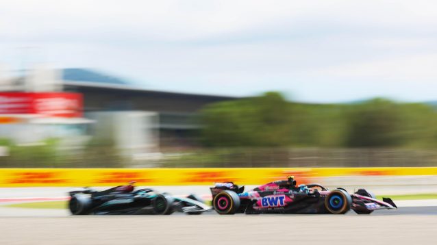 Mercedes and Alpine battle at the 2024 Spanish Grand Prix.