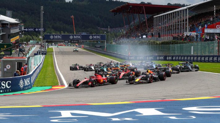The race start of the 2023 Belgian Grand Prix at Spa-Francorchamps.