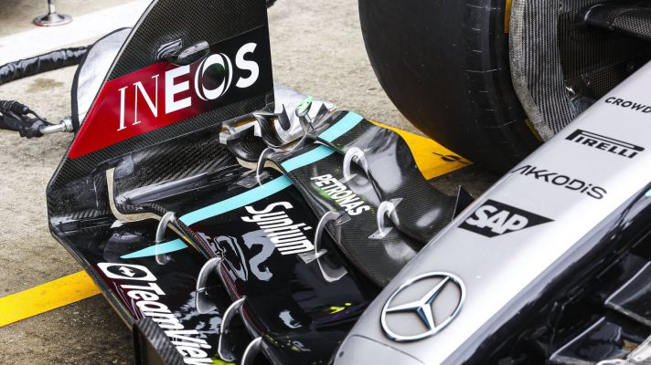 The front wing on the Mercedes W15