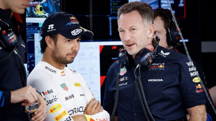 Christian Horner and Sergio Perez, Red Bull, 2024 Chinese Grand Prix.