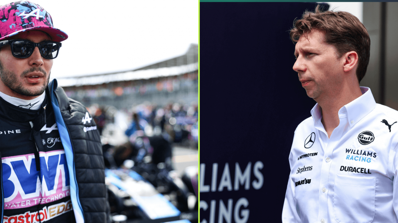 Esteban Ocon and James Vowles side by side