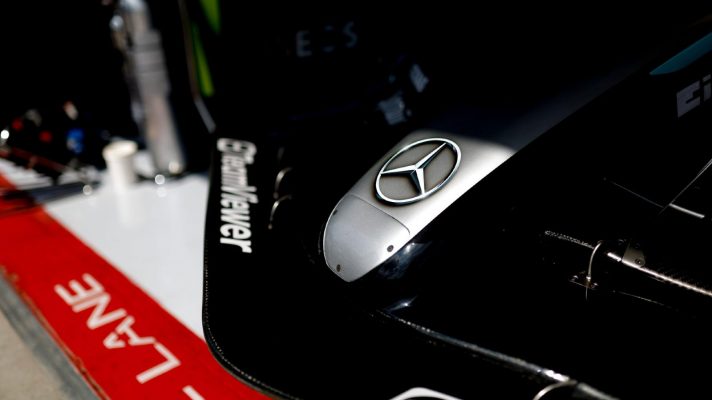 Mercedes' front wing on display at the 2024 Hungarian Grand Prix.
