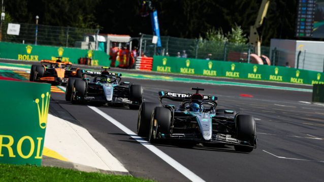 George Russell leads Lewis Hamilton and Oscar Piastri at Spa