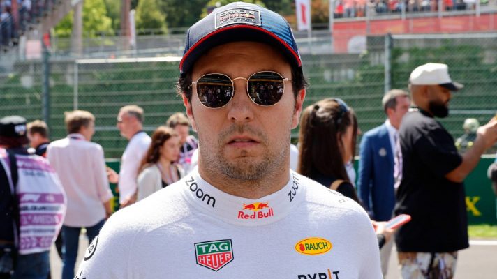 Red Bull driver Sergio Perez looks at the camera ahead of the 2024 Belgian Grand Prix.