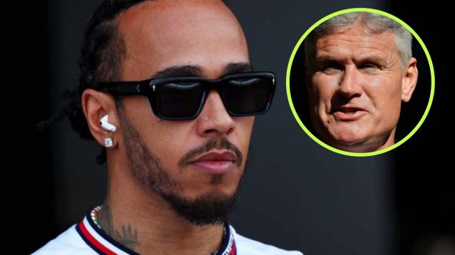 Lewis Hamilton with David Coulthard in a circle top right.