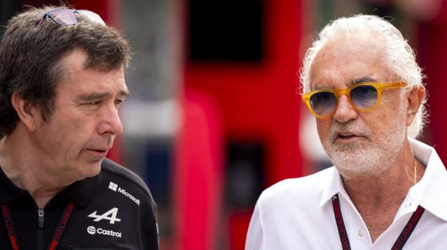 Bruno Famin and Flavio Briatore, Alpine, 2024 Hungarian Grand Prix.