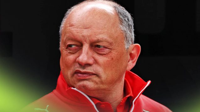 A close-up shot of Fred Vassuer looking to his left against a black background, Ferrari team principal.