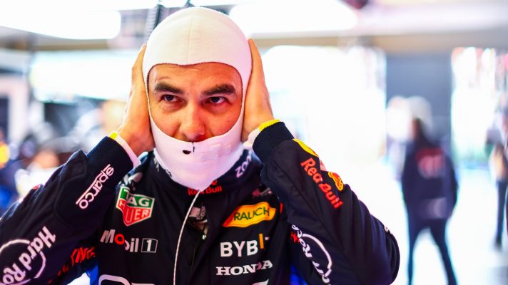 Sergio Perez in the Red Bull garage
