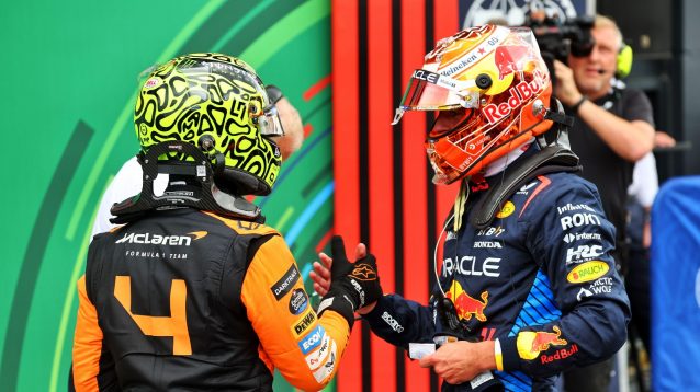 Lando Norris shares Max Verstappen’s hand