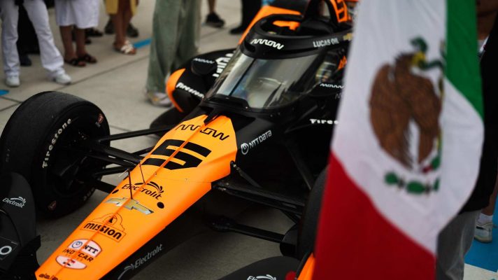 Pato O'Ward's Arrow McLaren is seen with a Mexican flag. the