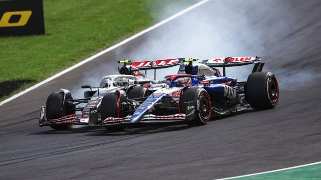 Nico Hulkenberg and Yuki Tsunoda collide during the 2024 Italian Grand Prix.