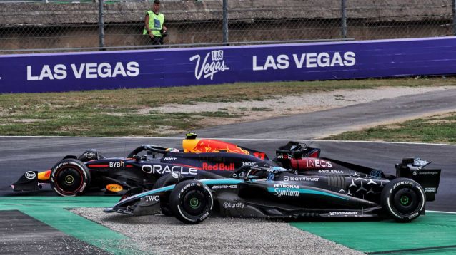 George Russell off the track as he battles Sergio Perez at the 2024 Italian Grand Prix.