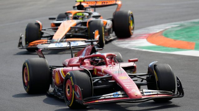 Charles Leclerc ahead of Lando Norris at the 2024 Italian Grand Prix.